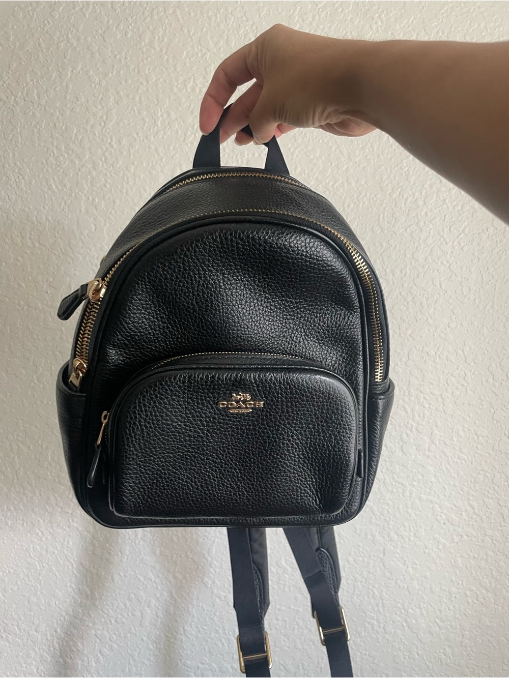 Coach mini Black Pebbled Backpack with Gold Details
